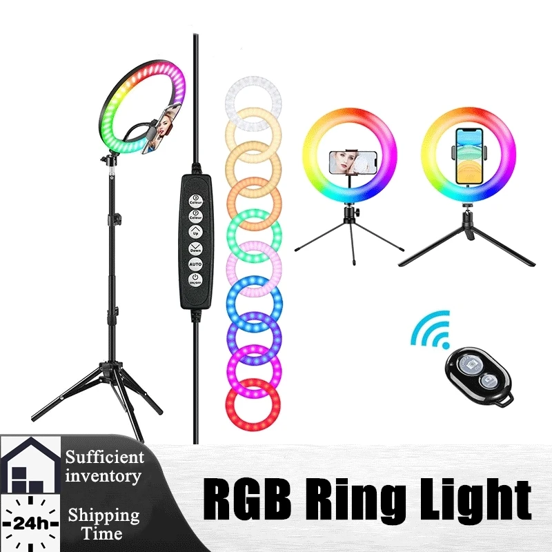 

10 inch RGB Ring Light With Tripod Phone Clip Selfie Colorful Photography Lighting for Studio Vlogging YouTube Short Video Live