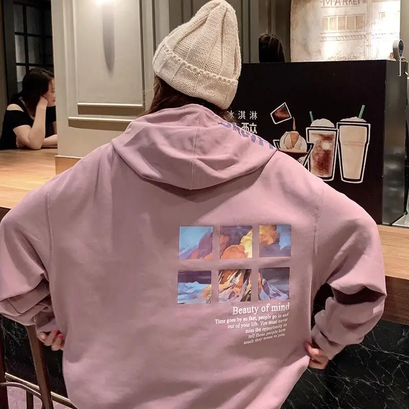Женские Модные свитшоты с длинным рукавом корейский стиль Ulzzang Harajuku флисовая