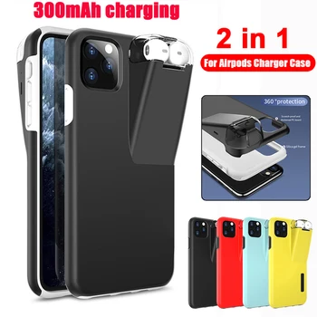 

2 IN 1 Airpods Charging Case Phone Cover For iPhone 11 Pro Max Xs Max XR X 8 7 6 6S Plus 300Mah AirPods Charging Box Phone Case