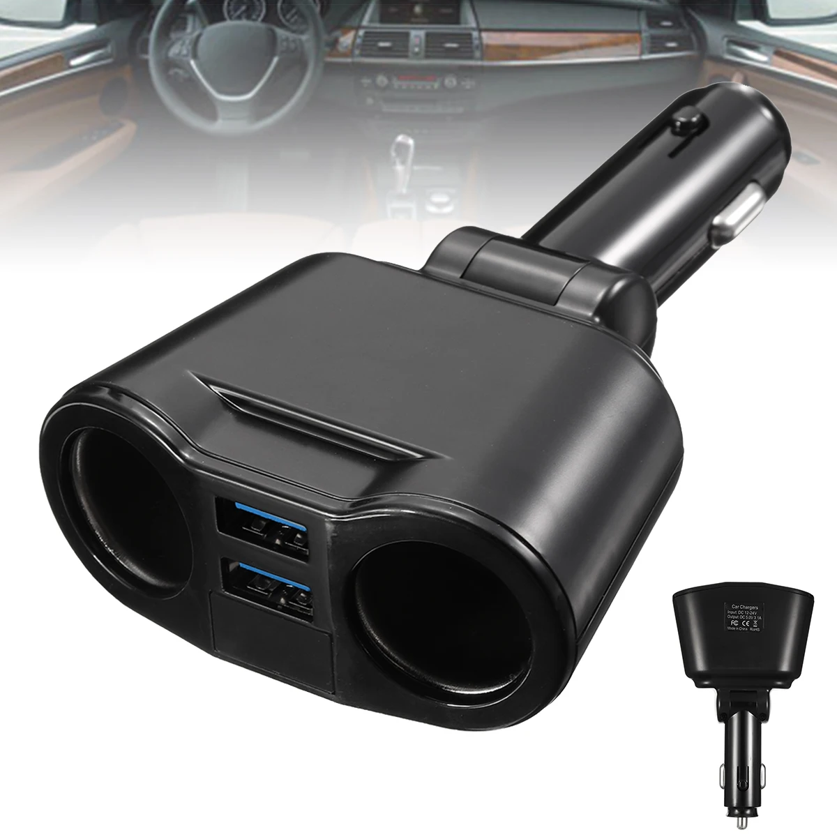 12 V-24 V черный автомобильного прикуривателя 2 Порты и разъёмы Dual USB быстрой Зарядное устройство сплиттер Мощность адаптер для автомобильного телефона для зарядки