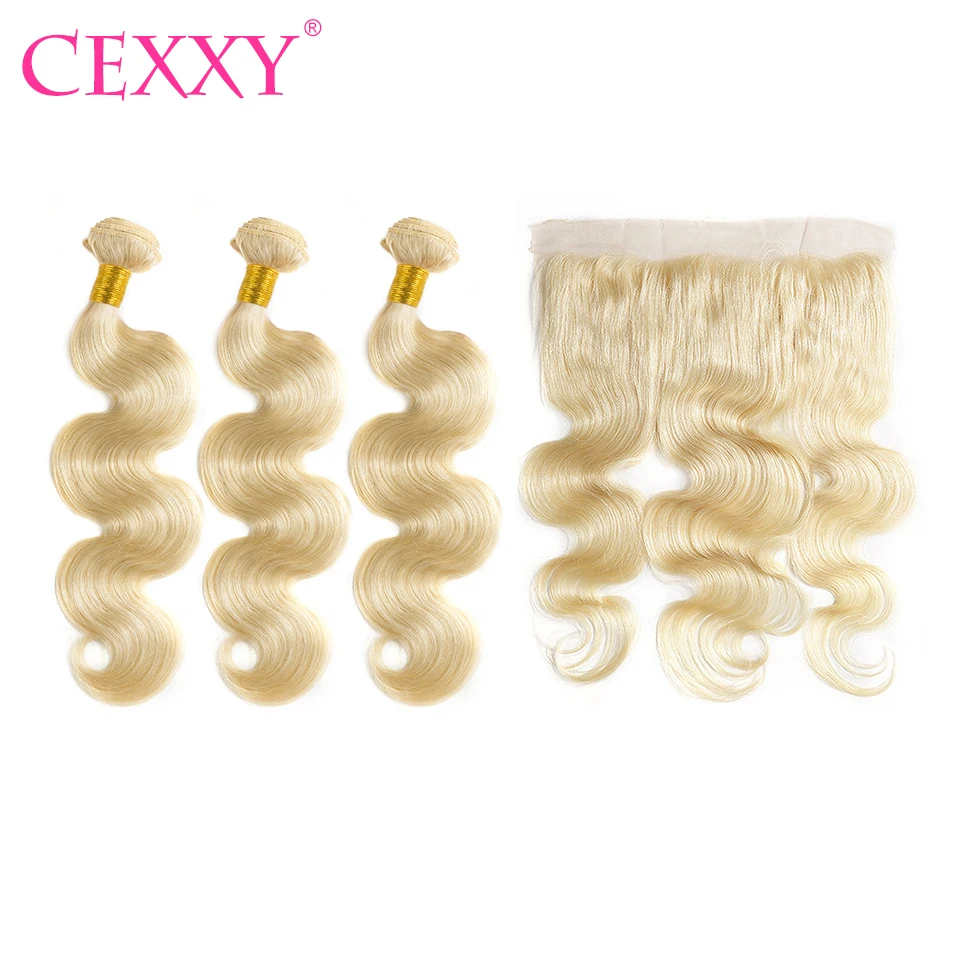 

CEXXY #613 Bundles with Frontal Body Wave Brazilian Human Blonde Hair 3 pcs Virgin Hair Weft and 1 pcs 13x4 Lace Frontal