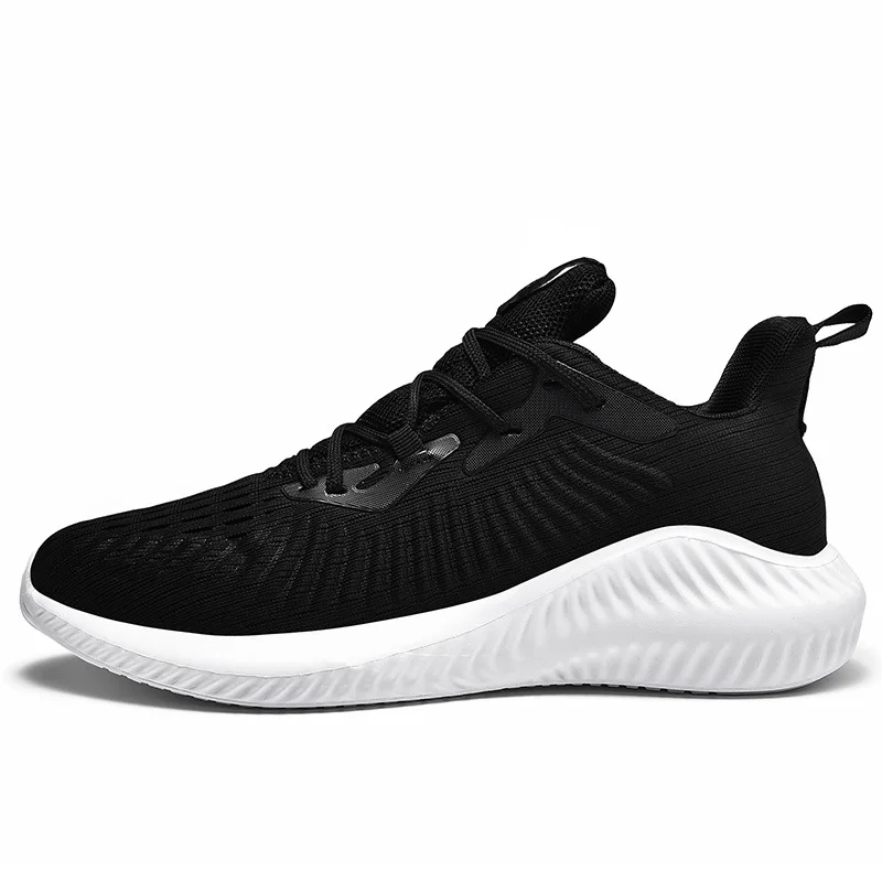 Black White Модные 3D жаккардовые кроссовки для мужчин Air Mesh ботинки для бега с амортизацией нескользящие спортивные кроссовки спортивная обувь для пробежек Большие размеры - Цвет: Black White