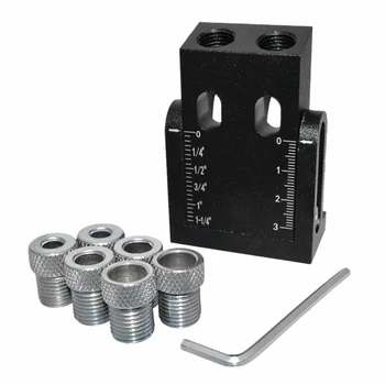 

8pcs Pocket Hole Jig Kit Adjustable DIY 15 Degree 6 8 10mm Portable Woodworking Tool Angle Drill Guide Carpentry Aluminum Alloy
