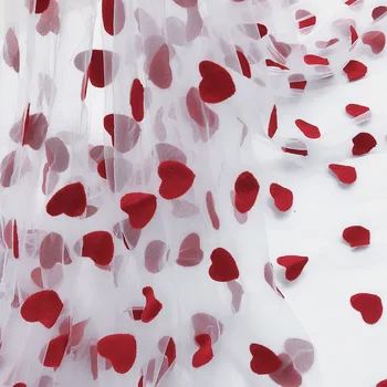 

2019 New INS HOT Red Heart Embroidery Lace Fabric Water-soluble Mesh Fabric Designer DIY Dress Material Telas Tissu 90x130cm