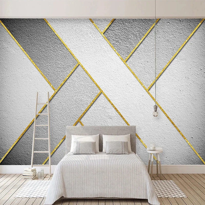 

Drop Shipping Custom Any Size 3D Stereoscopic Embossed Golden Striped Abstract Geometric Mural Background Wallpaper For Walls