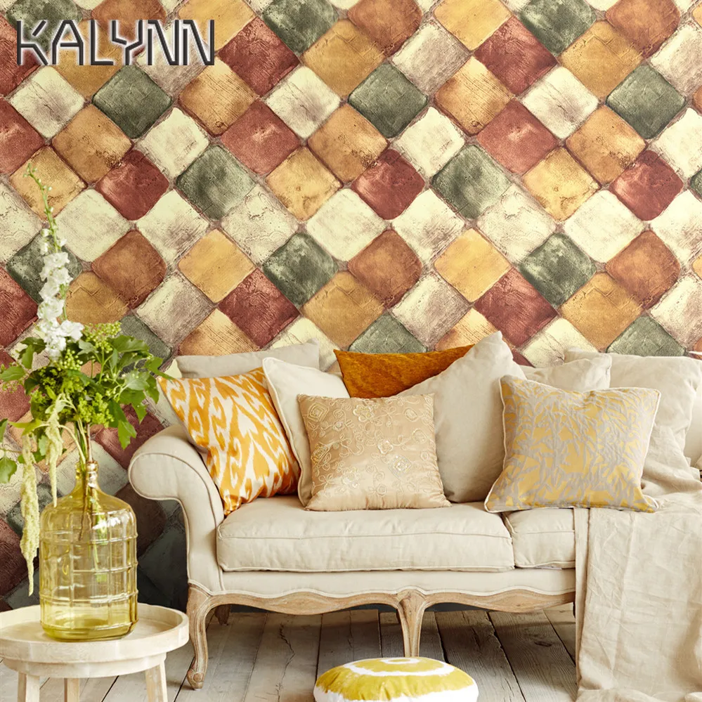Diamond Tiles Peel Stick Wallpaper Brick Orange Self Adhesive Contact Paper 17.7in x19.7ft Living room bathroom DIY Wall Sticker