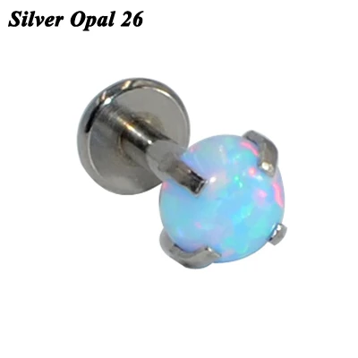 Silver Opal 26 1 шт. внутренний резьбовой зубец круглый опал Циркон с плоским дном губная серьга ухо траг серьги, Надеваемые На ушной хрящ Сережка для пирсинга губы - Окраска металла: Silver Opal 26