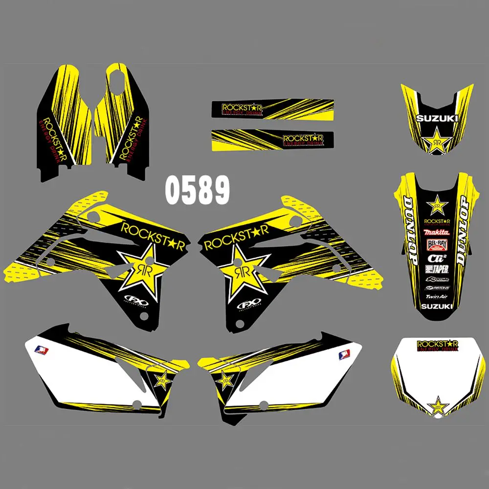 

Full Graphics Decals Stickers Kit Custom Number Name Glossy Stickers Waterproof for SUZUKI RMZ450 2007
