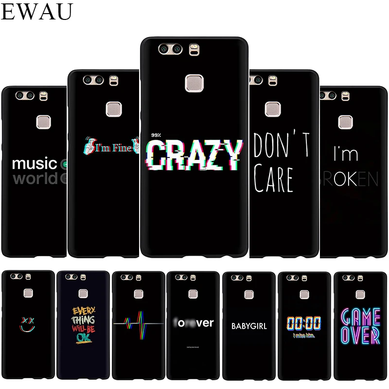 EWAU цветной текст на черном фоне силиконовый телефон чехол для Huawei P8 P9 P10 P20 P30 Lite Mini