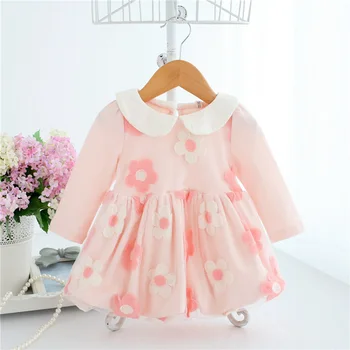 

2020 Spring Baby Girl Dress Princess Flower Long Sleeve Newborn Dresses For Girls Birthday Party Dress 0-2 Years Infant Dress