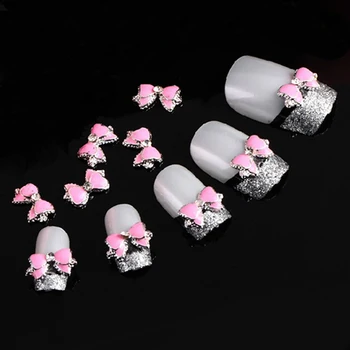 

Women Fashion Multi Rhinestones Bow Tie DIY 3D Nail Art Decoration Stickers Pink Nail Accessories 10PCS/pack