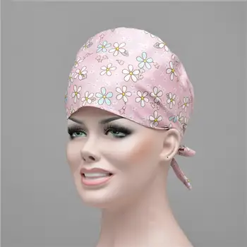 

Printed Operating Room Strap Hat Cotton Doctor Nurse Cap Dust-proof Oil-proof Working Cap