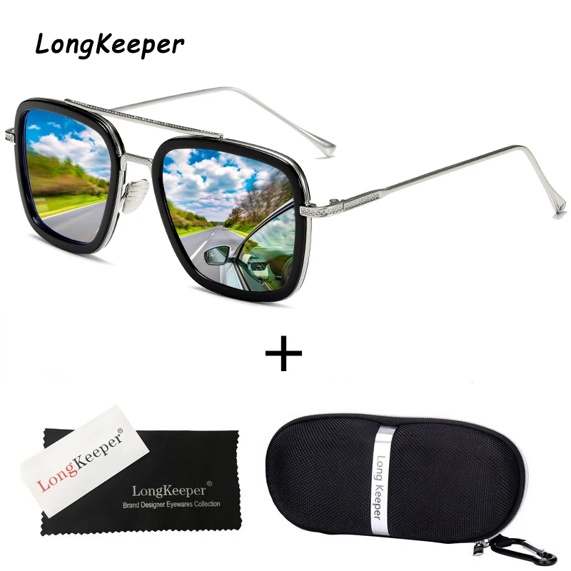 Fashion Avengers Tony Stark Sunglasses Men Metal Square iron man Glasses Steampunk Sun Glasses with case Male Pilot Gafas