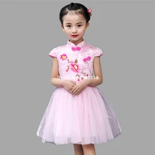 Платье принцессы для маленьких девочек, детское летнее платье с цветочным рисунком Сетчатое платье для девочек Одежда для детей 6, 8, 12 лет одежда в китайском стиле для девочек