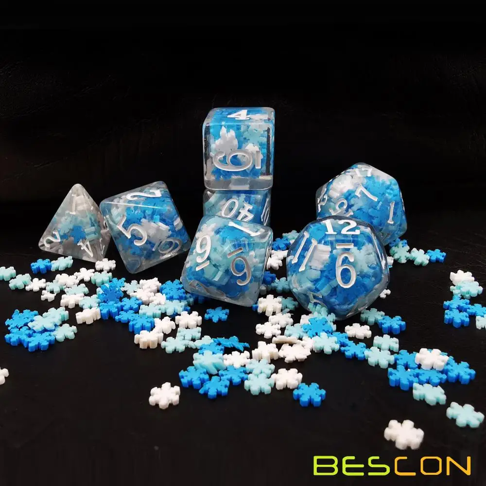 Bescon Snowflake Polyhedral Dice Set, Snowflake Poly RPG Dice set of 7 afbeelding