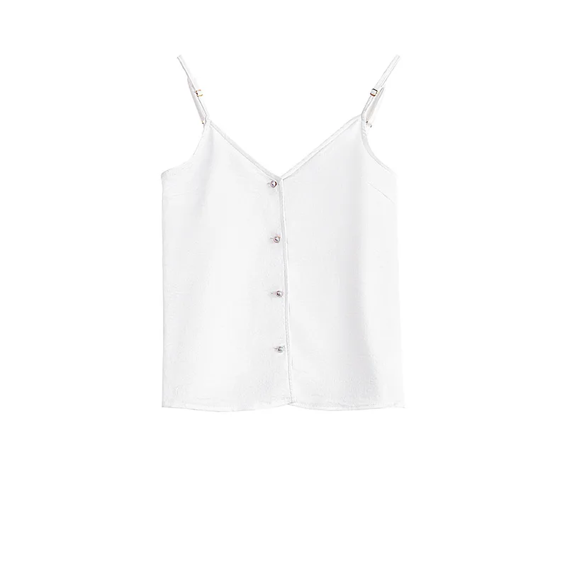 Lustrous Sexy Personality Slim Strap V-Neck Easy Wear Top-Grade Vest 2020 Summer Imitation Acetic Acid Fabric