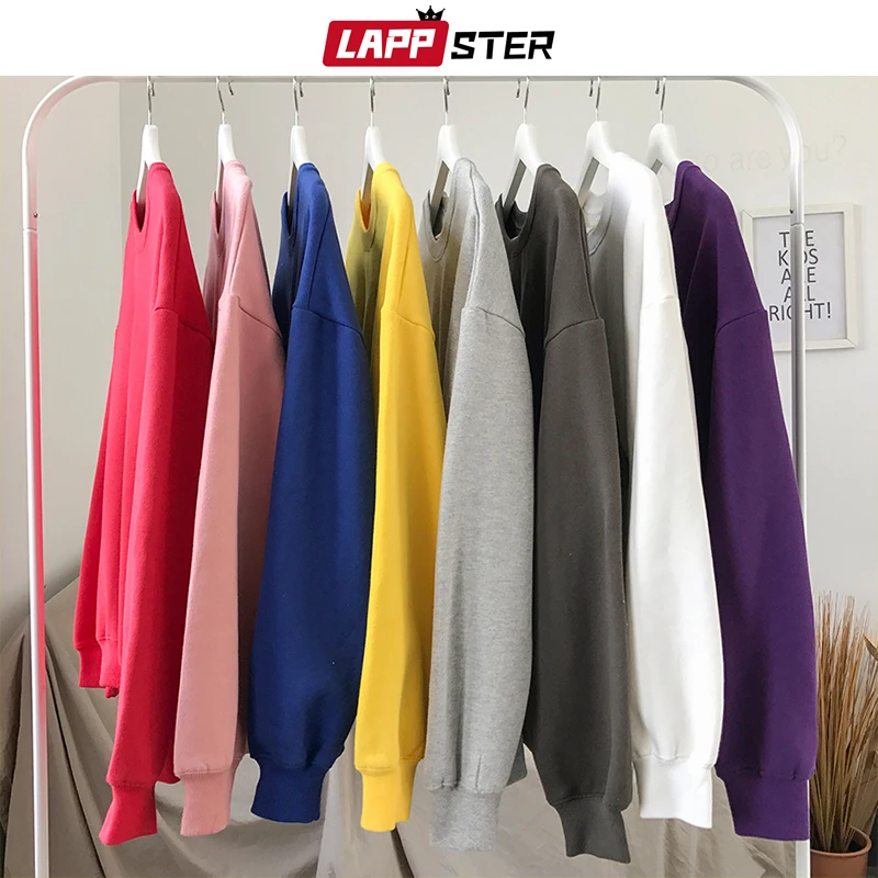  LAPPSTER Men Japanese Streetwear Solid Hoodies 2019 Fall Hip Hop Korean Sweatshirts Hoodies velvet 