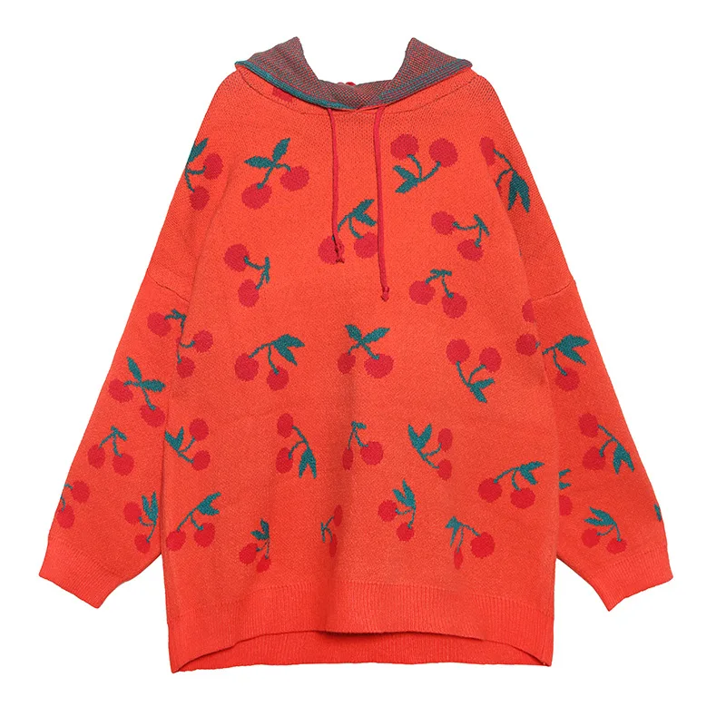 Оранжевый Новинка года. Модные повседневные женские свитера с капюшоном и воротником. Свободные длинные женские свитера с принтом. 4 цвета - Цвет: Оранжевый