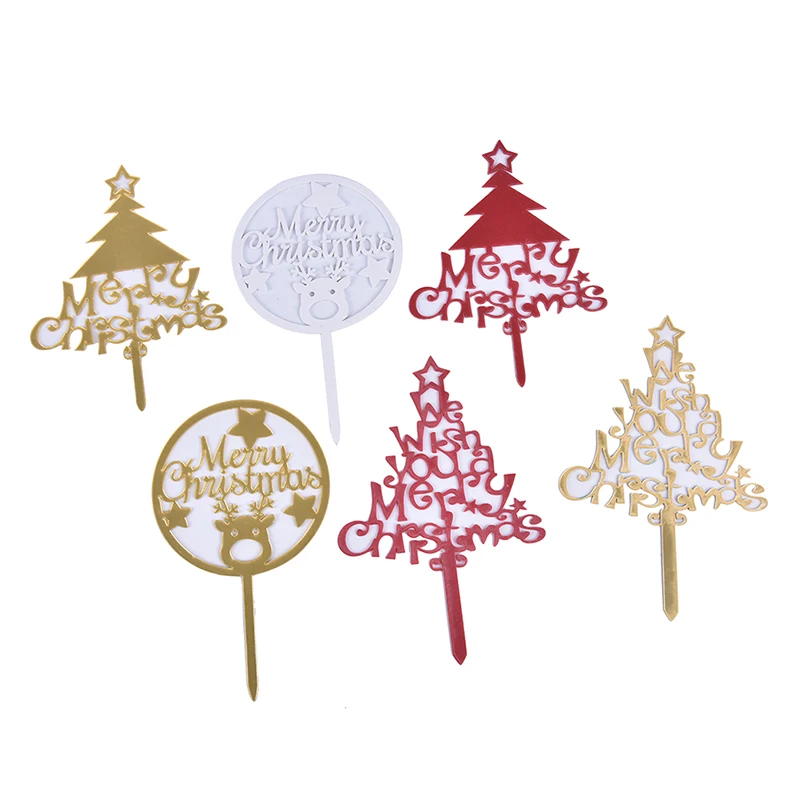 1pc Creative Merry Christmas Cake Flag Topper Acrylic Cake Card Inserting Party Cake Decoration Christmas Plug-in Party Supplies