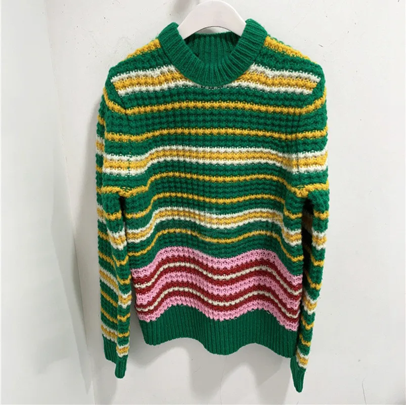 Women Rainbow Stripe Sweater Autumn Winter O Neck Long Sleeve Knitwear Pullover Tops - Цвет: As show picture