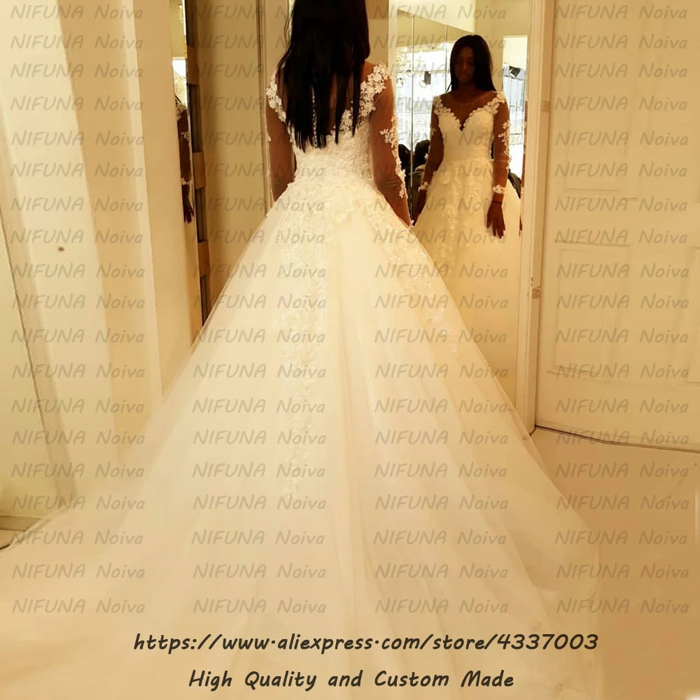 Robe de mariee Новые африканские Свадебные платья Прозрачное платье невесты с аппликацией и длинным рукавом свадебное платье