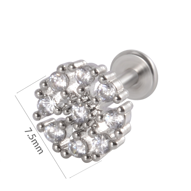 Leaf  Heart Lip Labret Stud Piercing Flat CZ Gem Flower Ear Tragus Cartilage Helix Stud Conch Lobe Earring Body Jewelry