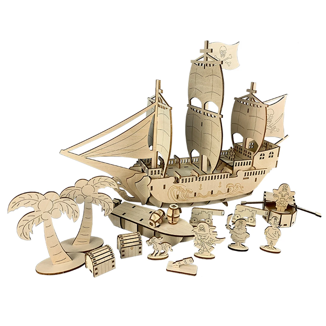 

Hot 96Pcs 3D Wooden Puzzle Model Toy Ornaments DIY Assembly Gift Toy Craft Kits Desk Decoration For Children Kids - Pirate Ship