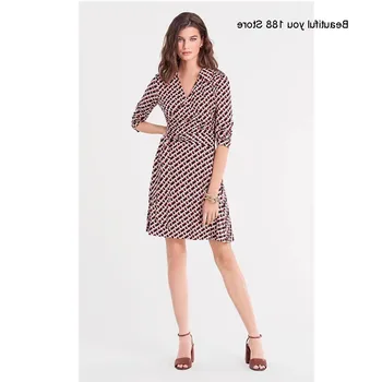 

elegant orange spring chain printed slim dress one-piece cardigan lace-up dress lapel dress