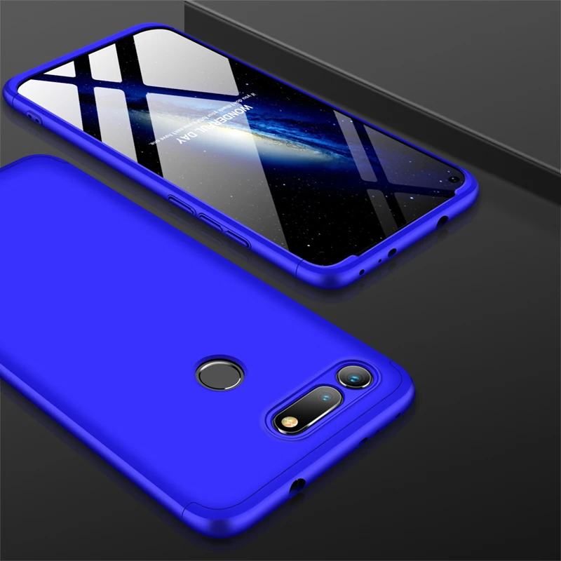 360 градусов чехол для huawei Honor View 20 10 V20 V10 V9 Play P8 P9 Lite GR5 GR3 чехол 3 в 1 Жесткий PC защитный матовый чехол - Цвет: Синий