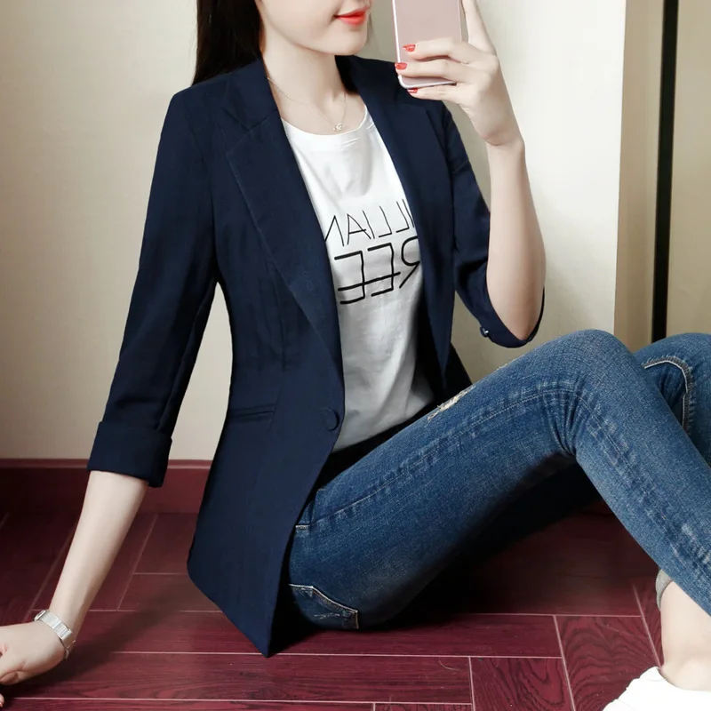 

2018 New Style Small Suit Coat Women's Summer Korean-style Short One-Button Slim Fit Thin Black Style Tops Leisure Suit