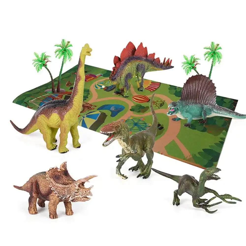 6pcs Dinosaur Figure Toys Play /&Trees Educational Realistic Dino World Playset