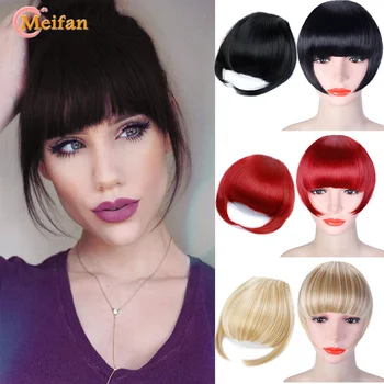 

MEIFAN Natural Invisible Blunt Bangs Clip in Bangs Extension Black Synthetic False Hair Fringe Pure Colors Flat Bang Hair Piece