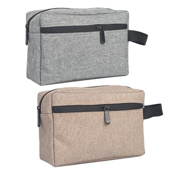 

2 Pc Travel Men Wash Bag Waterproof Makeup Bag Toiletry Wash Kit Storage Pouch for Women Cosmetic Bag-Gray & Brown