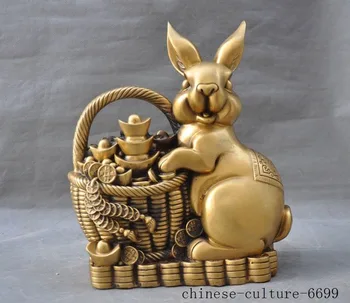 

Christmas 11" Chinese Brass Feng Shui Zodiac Rabbit Animal Yuanbao Wealth Statue Sculpture Halloween