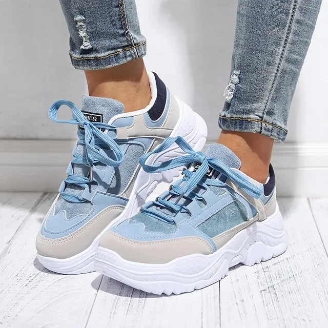 US $14.93 Women Spring Winter Casual Sneakers Female Lace Up Mesh Dad Chunky Sneakers Woman Flat Platform Com