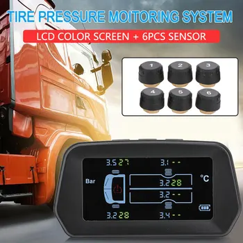 

Tire Pressure Alarm Truck 6PCS Sensor Tire Pressure Monitoring 12.0bar Vehicles TPMS Round Solar Energy Real-Time Display