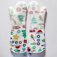 Рождественская силиконовая перчатка 20 дюймов ультра длинная прихватка для духовки прозрачная Нескользящая Печать Хлопок жаростойкая кухонная печь N