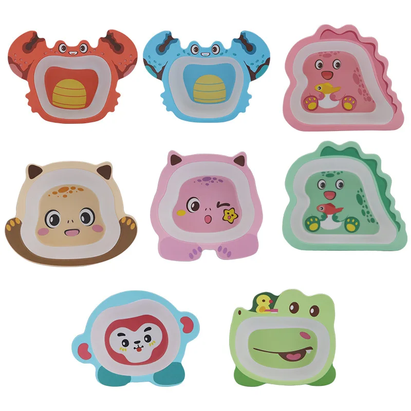 

Baby Kids Natural Bamboo Fiber Bowls Cute Cartoon Animal Dishes Baby Feeding Tableware Children Infant Toddler Portable Plates