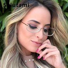 Элитный бренд Для женщин прозрачные очки без оправы очки с кристаллами женские пикантные шикарные сплава очки "Кошка" Ins Стразы оттенков