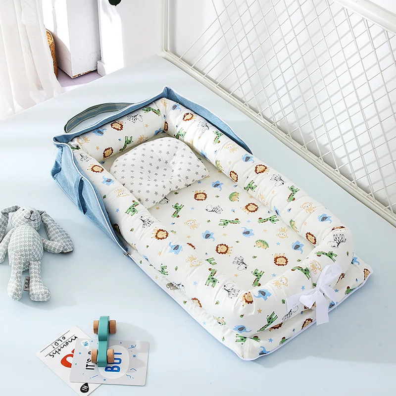 Portable Baby Nest Bed with Pillow Cotton Newborn Baby Bed Portable Travel Bed Washable Babynest Baby Crib Baby Bassinet Bumper