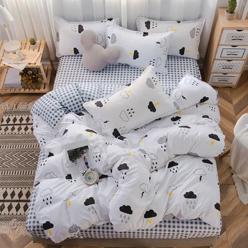 

BEST.WENSD White Bedding Set Sheet, Pillowcase & Duvet Cover Sets Dark Clouds Queen Comforter Sets Reactive Printing Home 4 Pcs