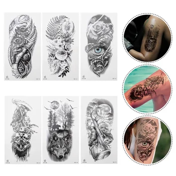 

6 Sheets Full Arm Waterproof Body Decals Skin Pastes for Party