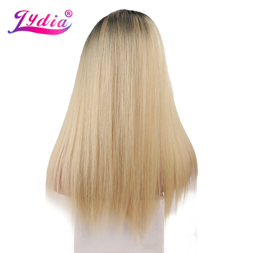 Long Silky Straight Synthetic Lace Wigs Women Black Heat Resistant Futura Mixed Hair Blonde Ombre 20Inch