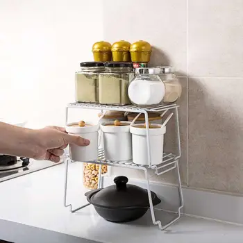 

2PCS/Set Iron Stackable Storage Rack Kitchen Spice Racks Seasoning Dish Bowl Finishing Rack Home Bathroom Organizer