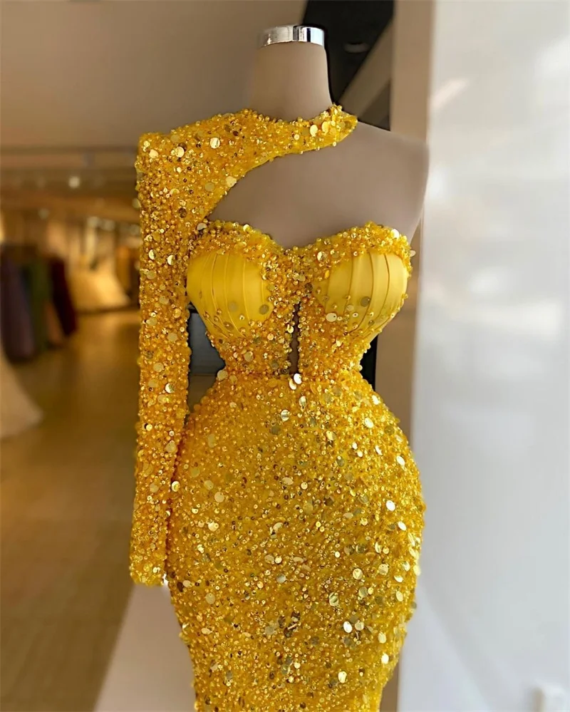 Sexy Gold Prom Dress with Corset Back,Long Evening Dresses with Slit,P -  Wishingdress