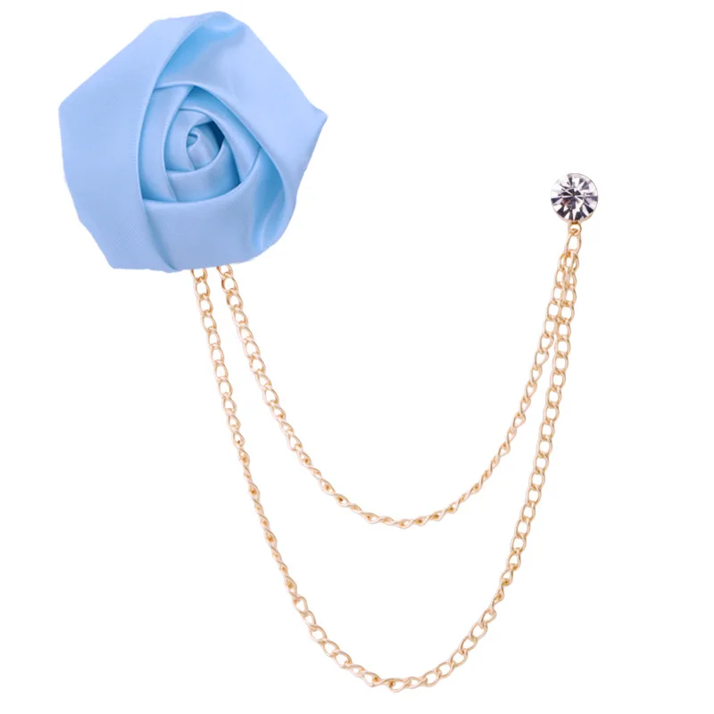 Light blue Мода OL металлическая ткань Художественная ткань цветок розы Брошь с цепочкой 5 см брошь с кисточкой нагрудная булавка костюм рубашка мужские аксессуары - Окраска металла: Light blue
