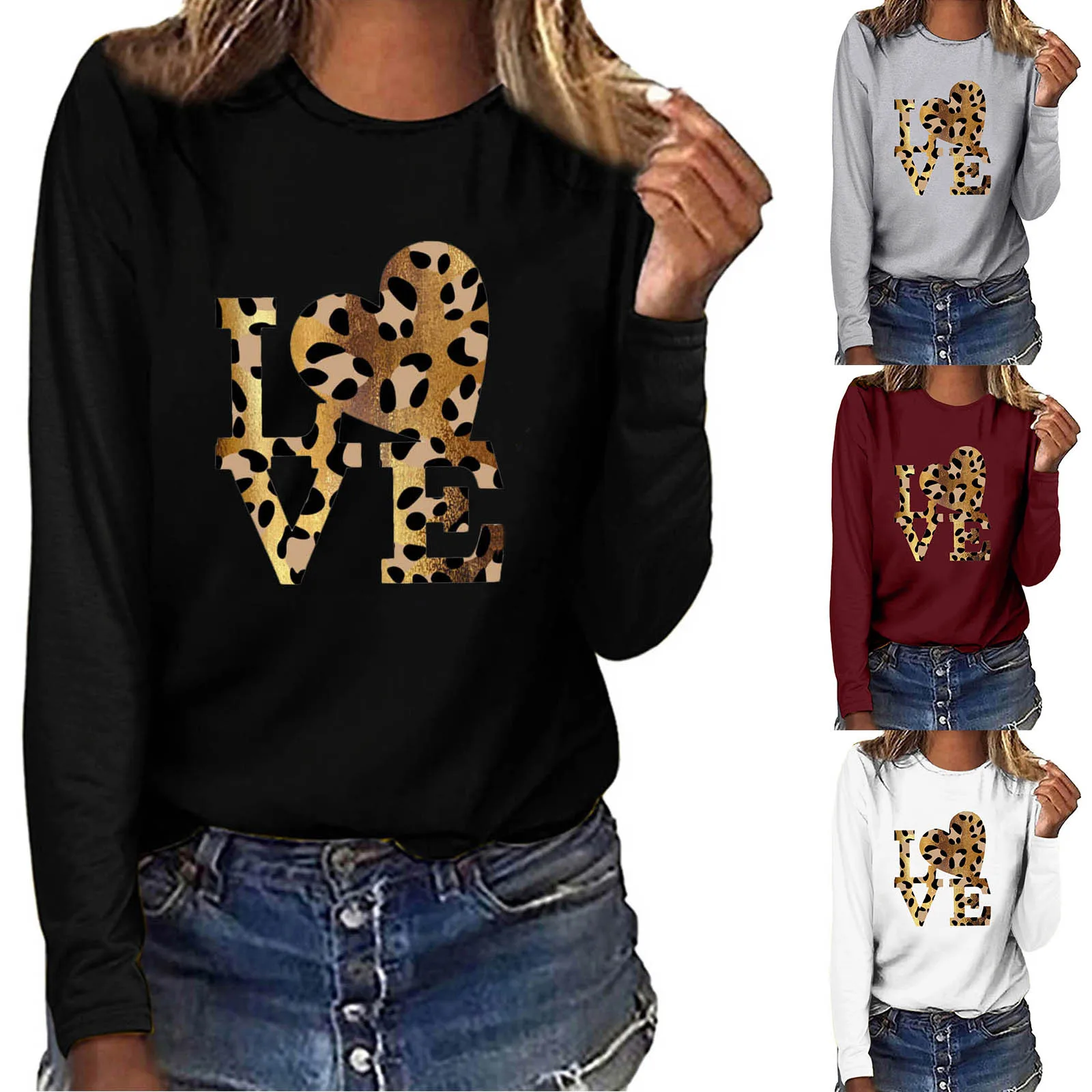 Fashion Blouse 2021 Women Valentine's day Printed Long Sleeve Sweatshirt Pullover Shirts Top Blouse blouses blusas mujer 1