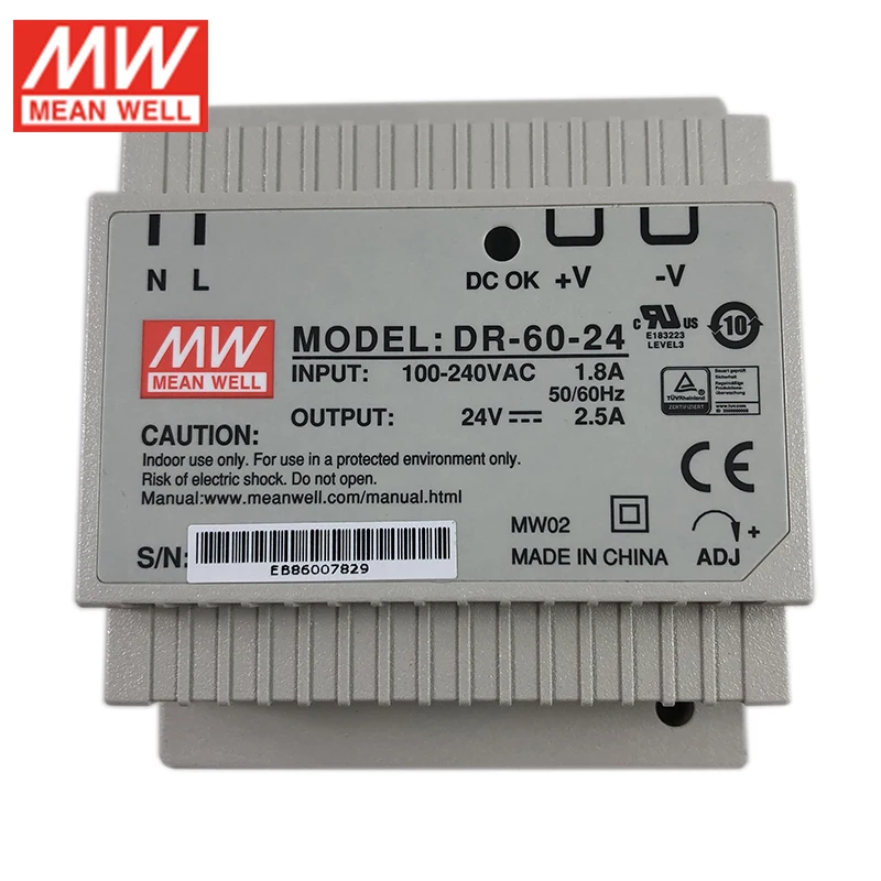 MEAN WELL DR-60 60 Вт 5В 12В 15В 24В DIN-рейка импульсный источник питания DR-60-5 DR-60-12 DR-60-15 DR-60-24