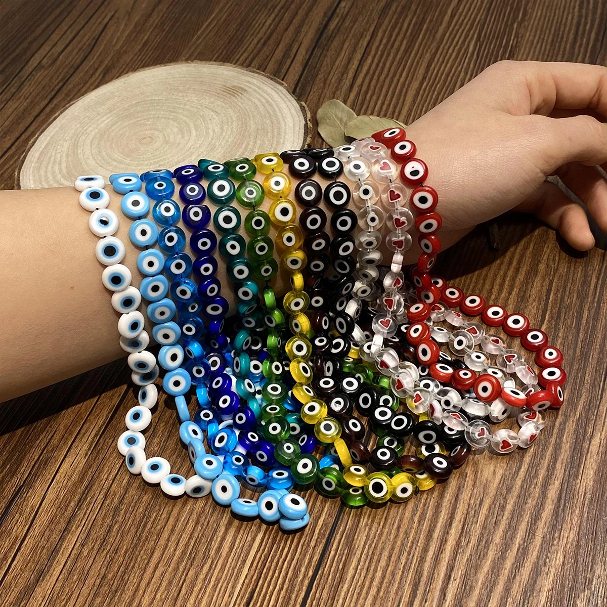 6/8/12mm Multicolor Round Flat Shape Evil Eye Beads Lampwork