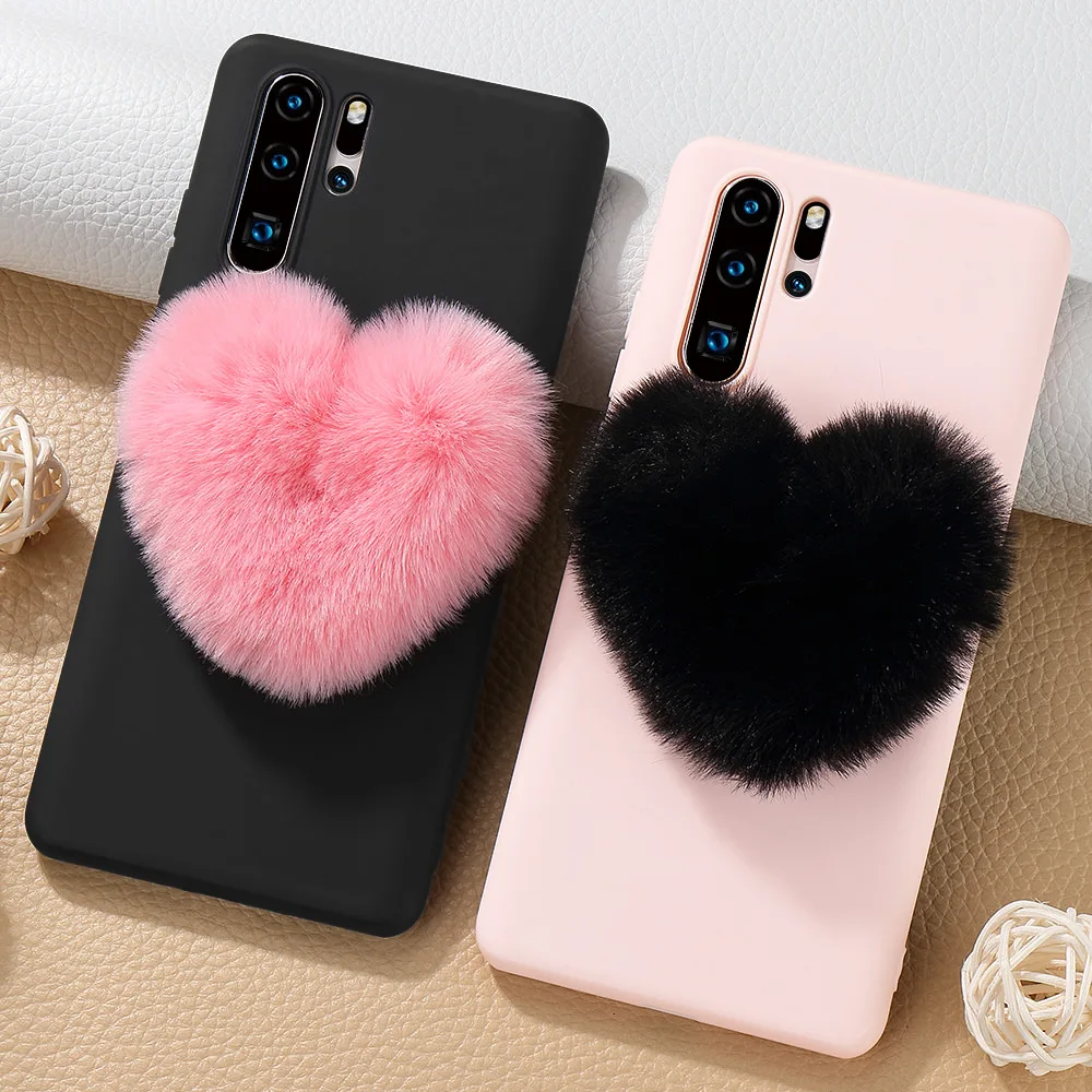 LCHULLE Lovely Cute Stylish 3D Furry Hair Love Heart Case for Huawei P20 P30 Mate 20 Pro Lite Soft TPU Rubber Back Cover Shell |